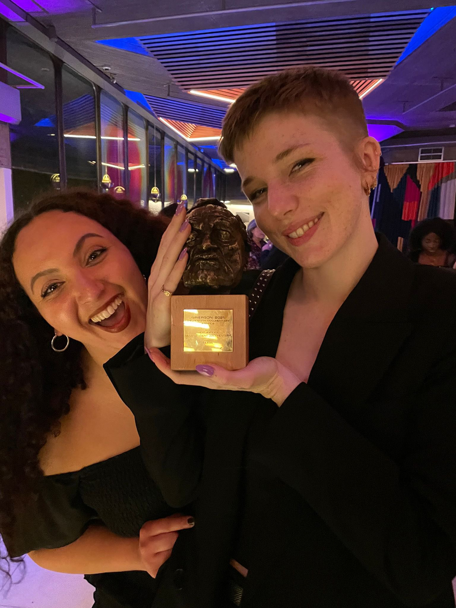 Jessica Brady and Danielle Goff with Grierson Award, 2021