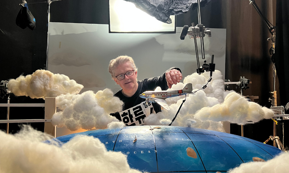 John Lee attending to the large scale DC3 on the rotating barrel globe shot