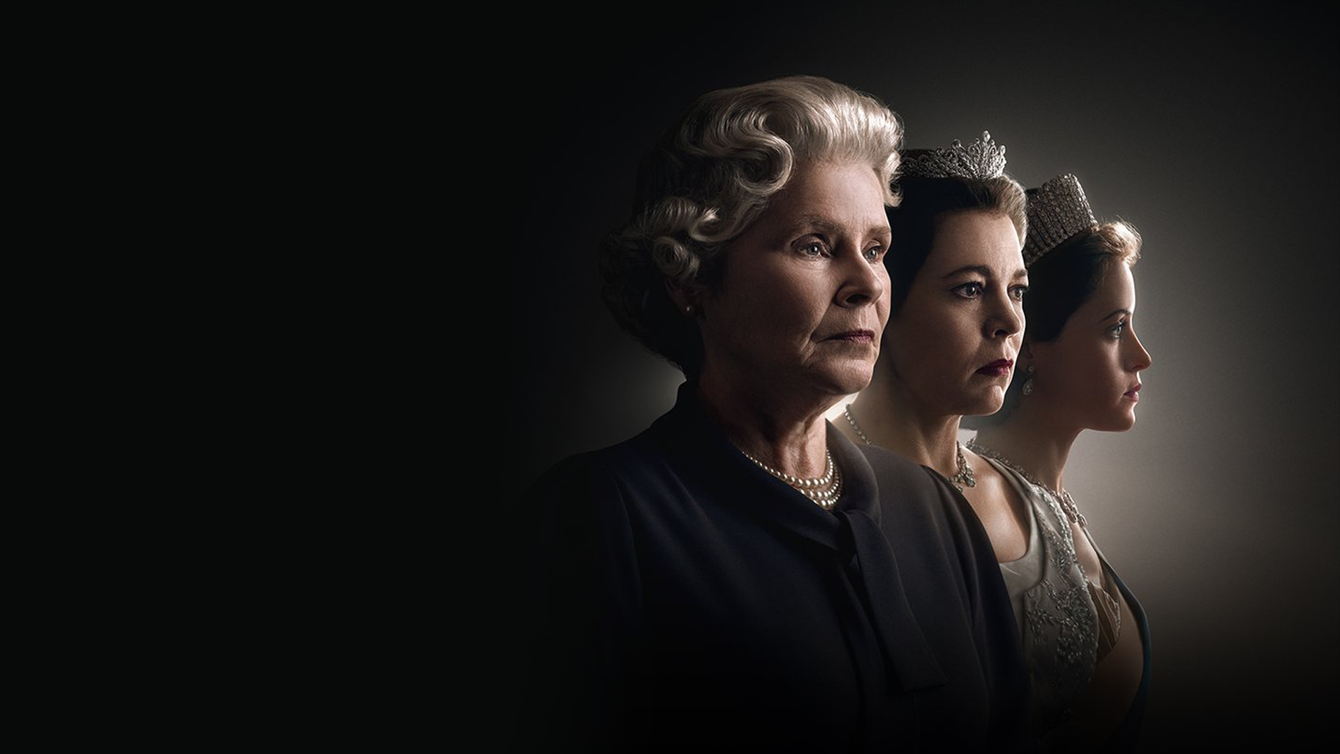 three cast members who played the queen in the crown with black background