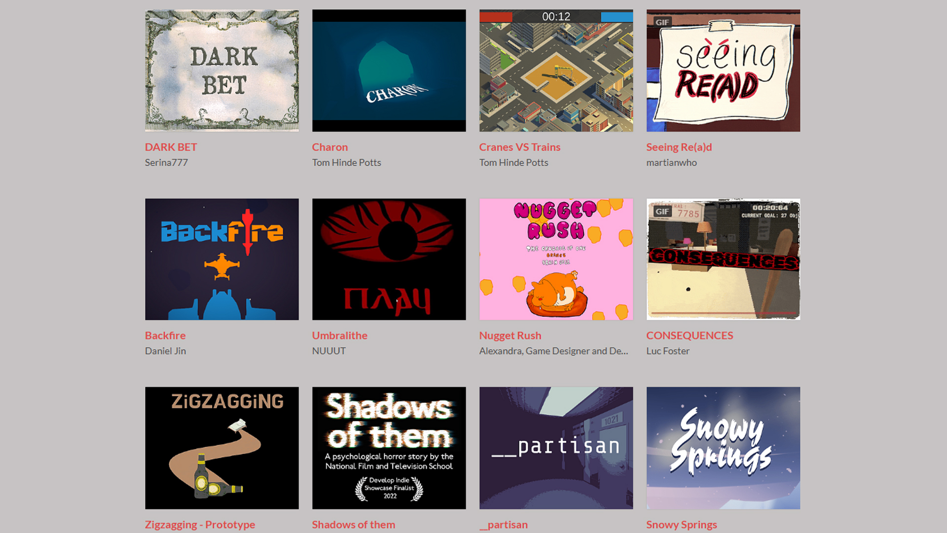 Image of grid of games on gameplay website