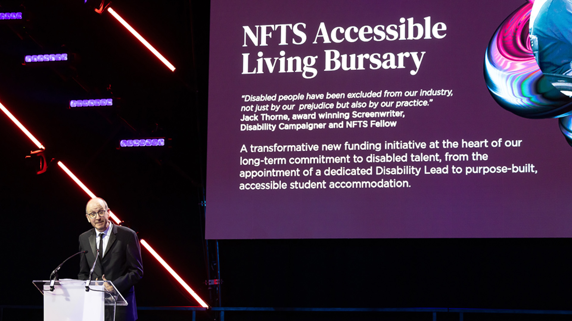 Jack Thorne introducing the bursary at the NFTS Gala
