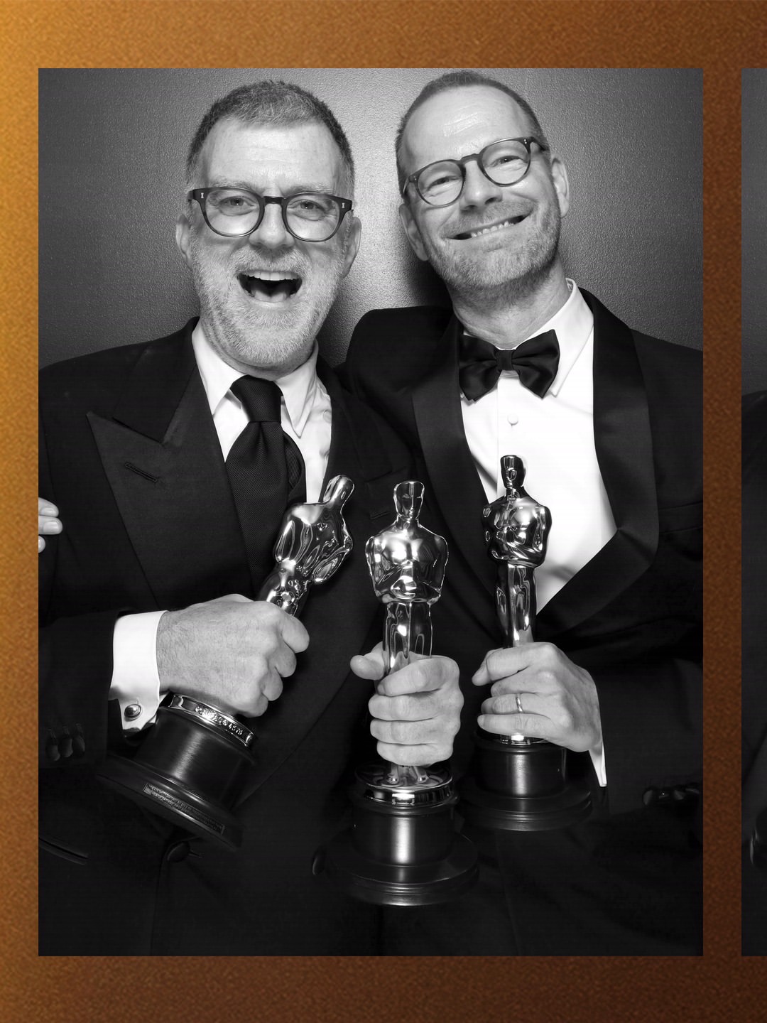 Paul Thomas Anderson and Joachim Trier backstage at the Oscars ceremony