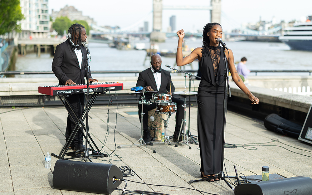 Band playing outside at reception