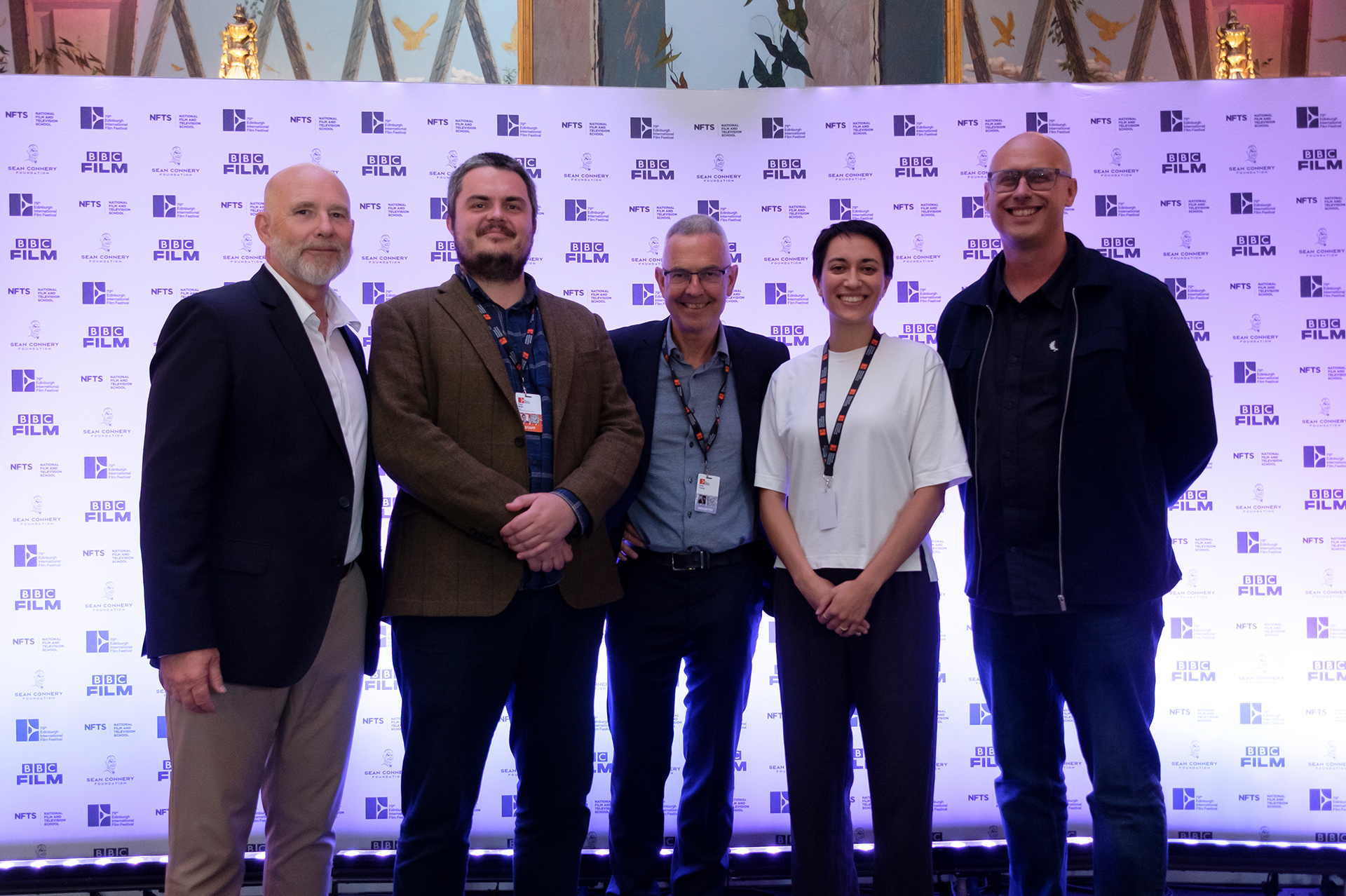 Group shot of Jason Connery, Chris Young, Jon Wardle and student