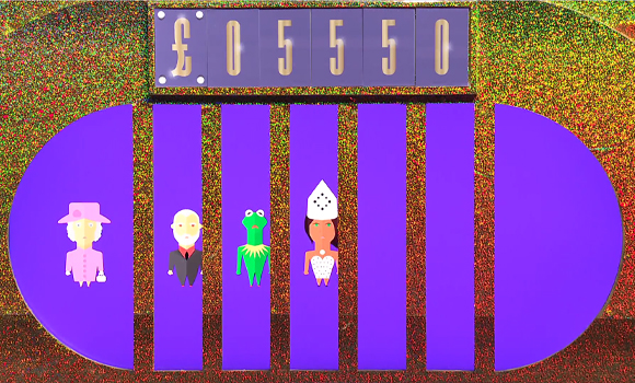 Still from Celebrity Cage showing animation of caged celebrities