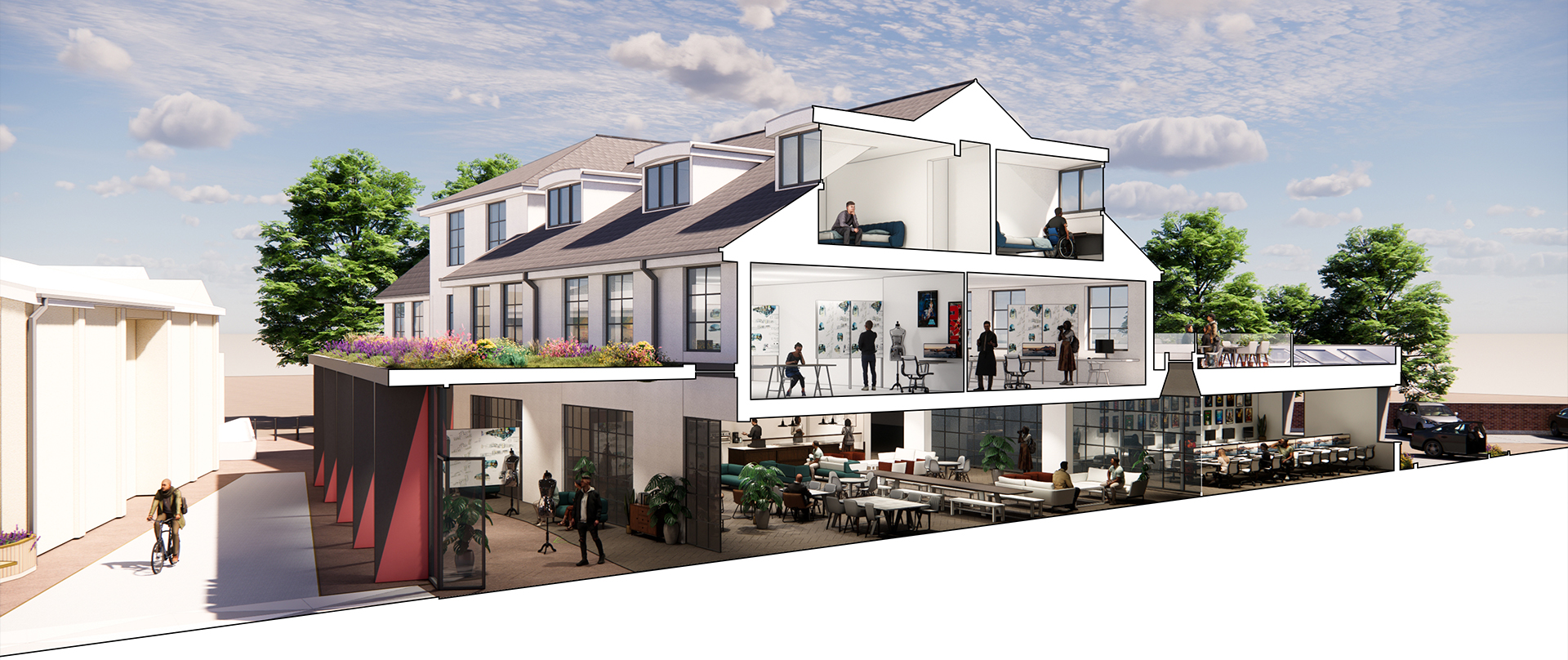 Rendered Section - Grosvenor House, showing split level use