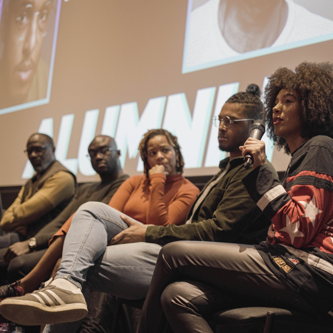 group of alumni on a q&a panel