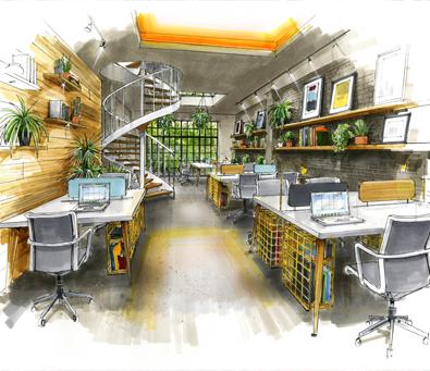 concept art showing office space