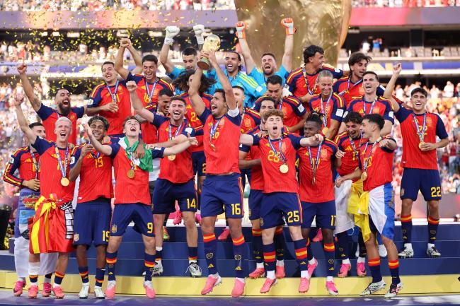 Spain celebrating after winning the world cup