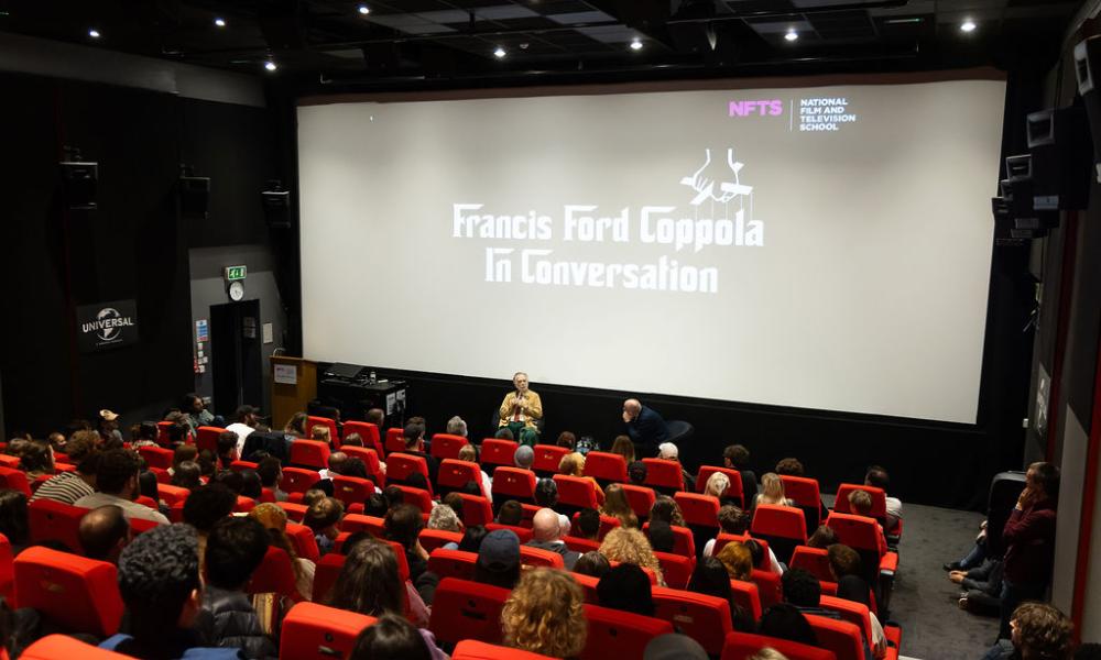 NFTS Cinema full of students with Francis Ford Coppola and Jon Wardle at the front