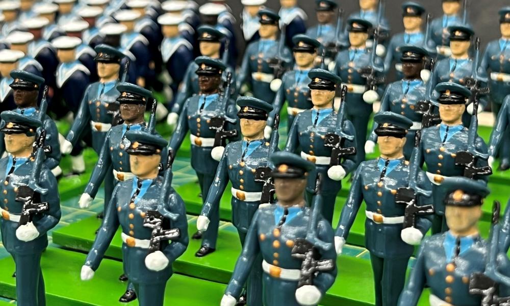 close up of painted miniature soldiers