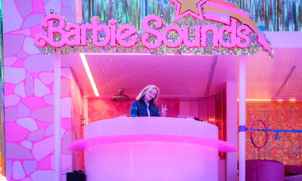 nina rice in pink barbie sounds booth