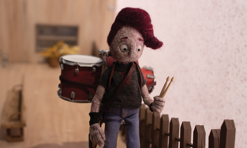 animated woman holding drumsticks