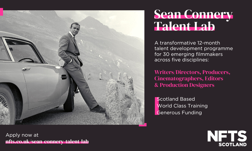 sean connery talent lab graphic with highlighted details from webpage and black and white image of sean connery